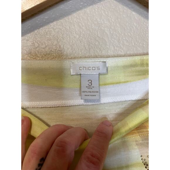 Chico's Boho Y2K Sunset Animal Print Boat Neck 3/4 Sleeve Yellow Orange Top 3 XL - Picture 4 of 12